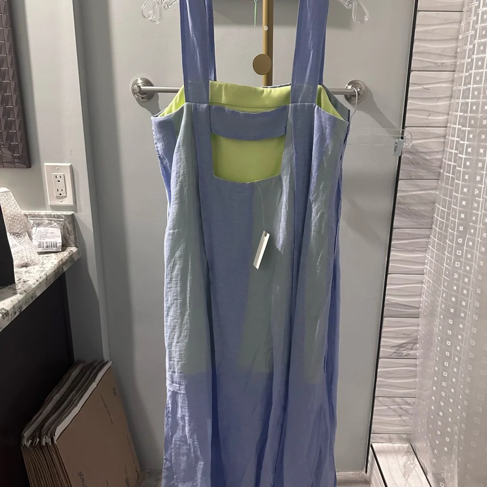 NWT By Anthropologie Lavender and Lime Square-Neck Slit Dress Sizes 6 & 8 - Picture 6 of 8
